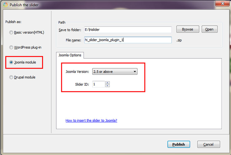 Publish Joomla module  Slider 