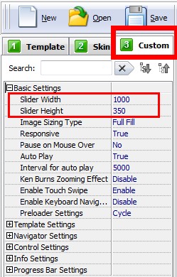 Custom slider width & height