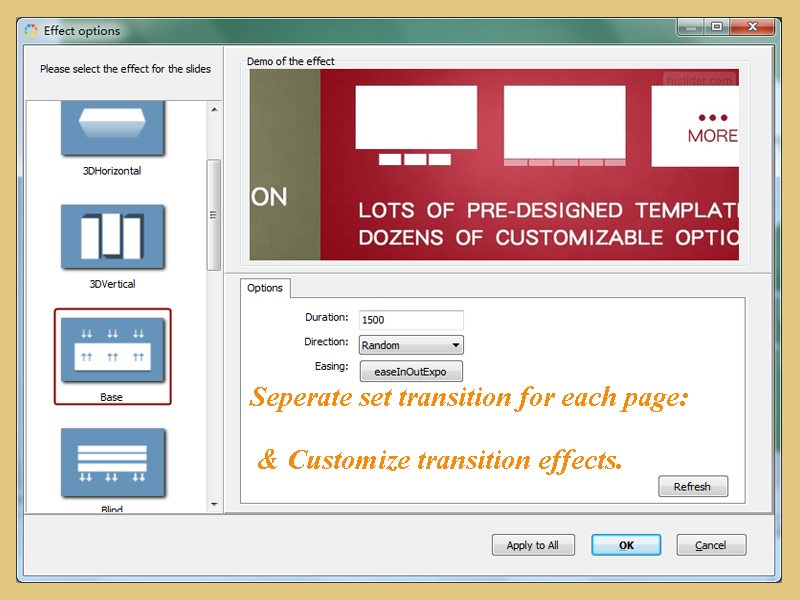 Seperate Set Image Slider Transitions