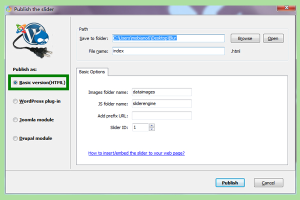 Output Html5 format Image Slider